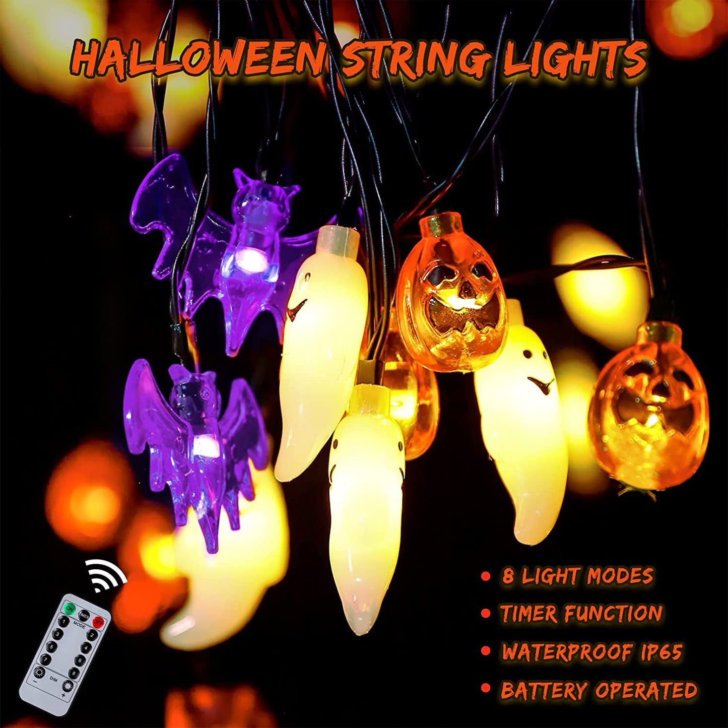 Colorful Lights String Halloween Decoration Spider Bat Ghost