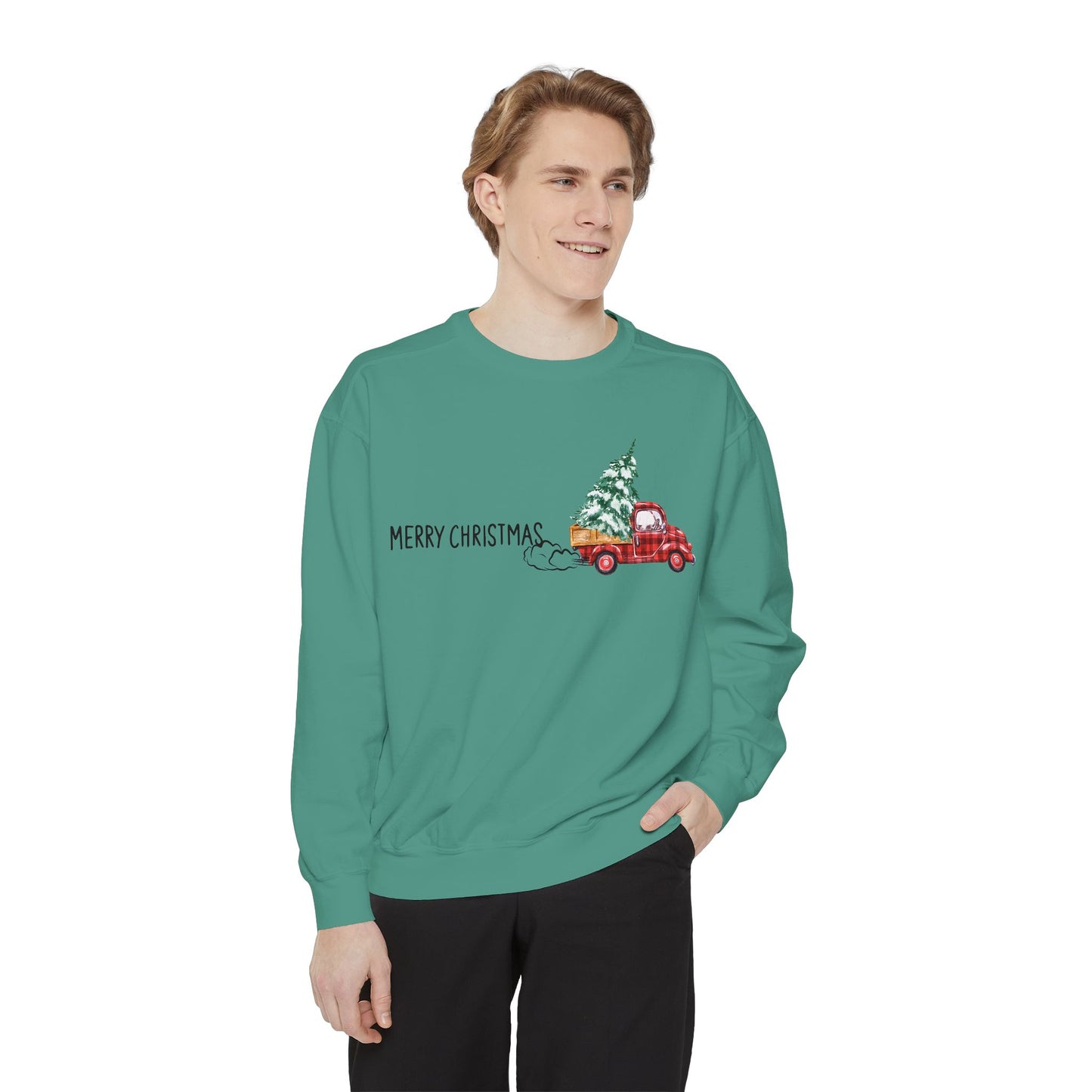 Merry Christmas Red Truck Crewneck Sweatshirt | Cozy Holiday Gift for Him/Her