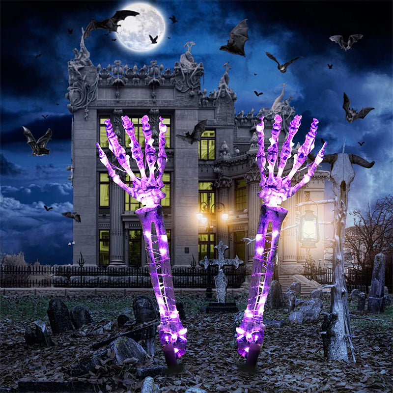 Halloween LED Light Up Skeleton Arm Hand Halloween Party Outdoor Home Garden Yard Lawn Decoration Haunted House Horror Props Halloween Decorative